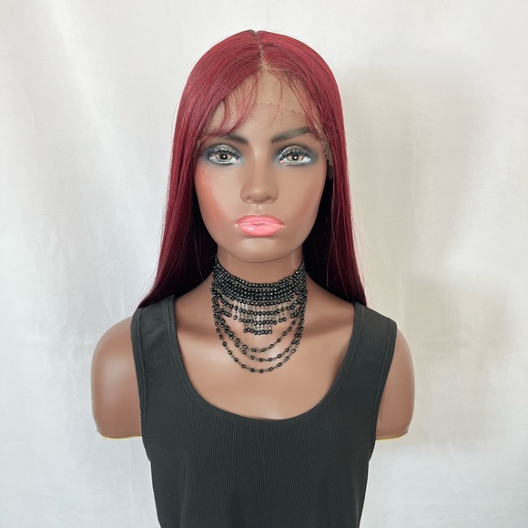Long Straight 24” Burgundy Wine Premium Fiber Lace Front Wig - Picture 5 of 7